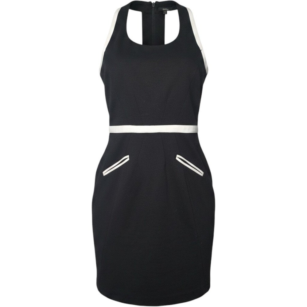 Cynthia Steffe Dress Women 8 Black White Halter Sheath T-Back Preppy Old Money